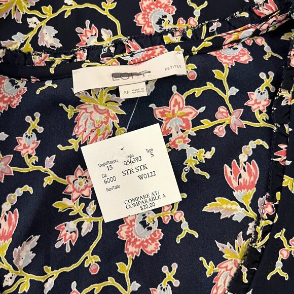 LOFT Women's Navy Floral Polyester Tank Top - Size SP - NWT - Picture 4 of 4